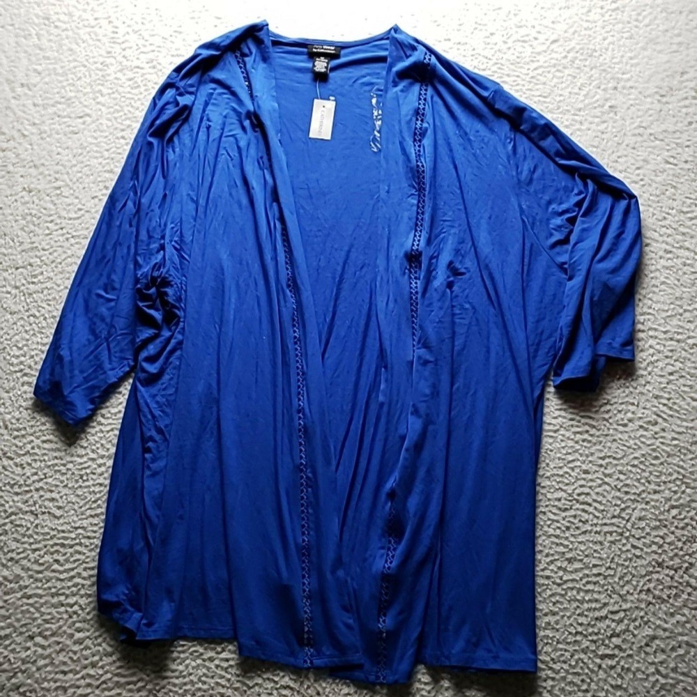 Catherines Jacket Womens Plus 5X Blue AnyWear Kimono Open Front Lightweight